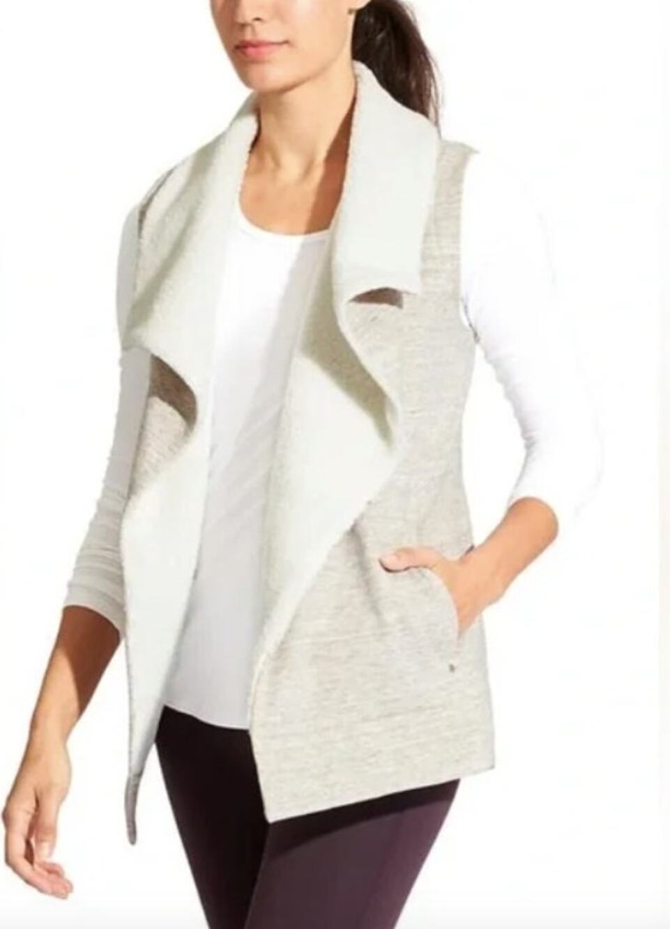 Athleta Apres Anything Sherpa foldover collar layering vest gray white - XXS